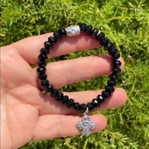 Black hemetite cross charm beads cz bracelet